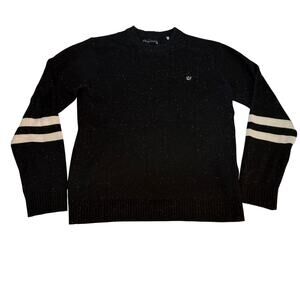 Play Cloths Speckled Wool Blend Crewneck Sweater Men's LBlack Varsity Stripe